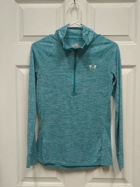 Under Armour Women's Teal/Light Blue Half-Zip Hooded Long Sleeve Size Small